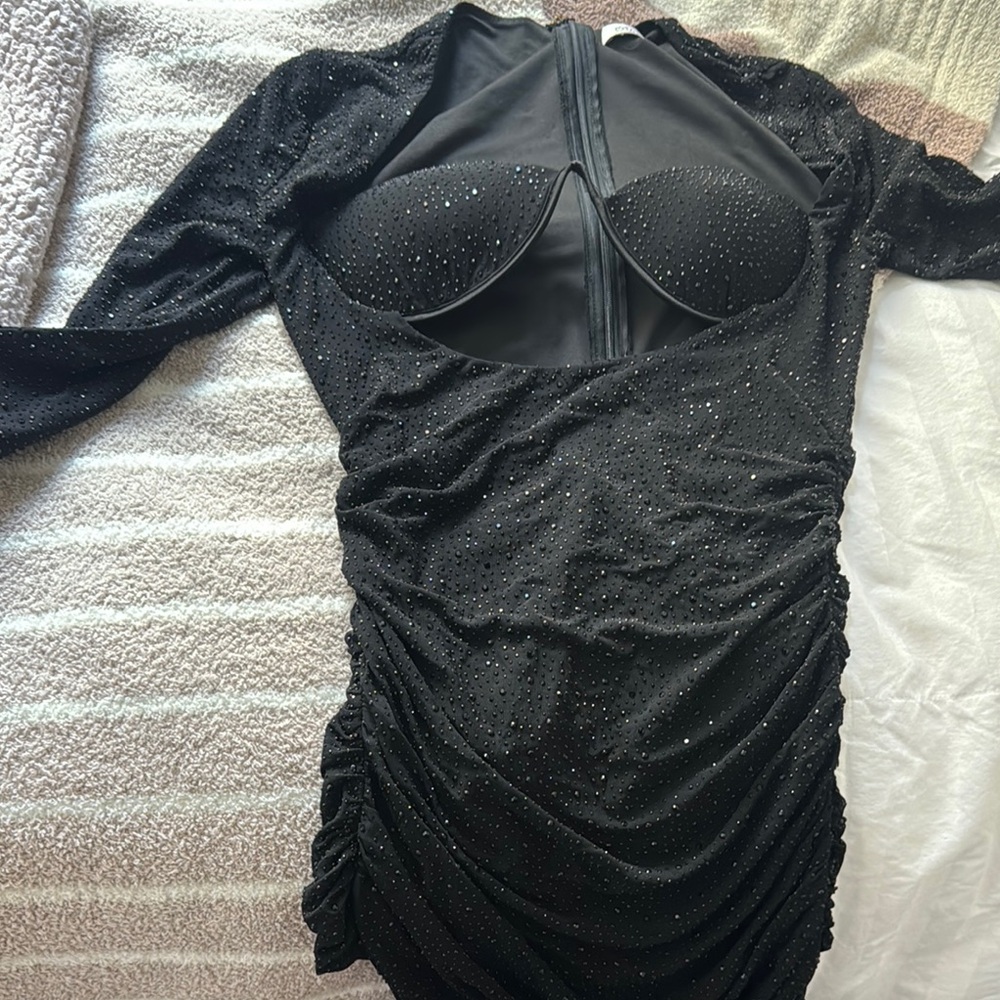 Oh Polly Black Sparkly Long Sleeve Dress